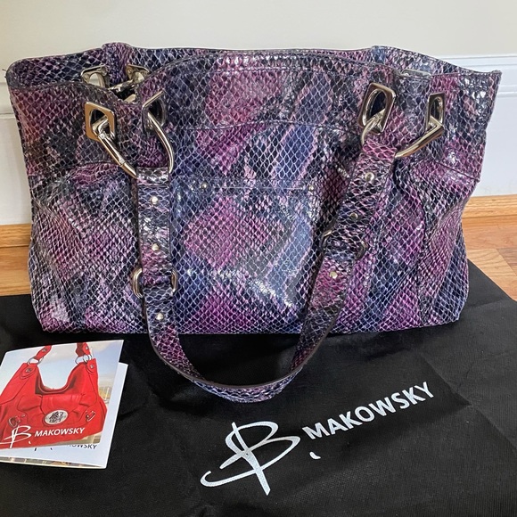 b. makowsky Handbags - B Makowsky Leather Violet Blue Animal Shoulder Bag